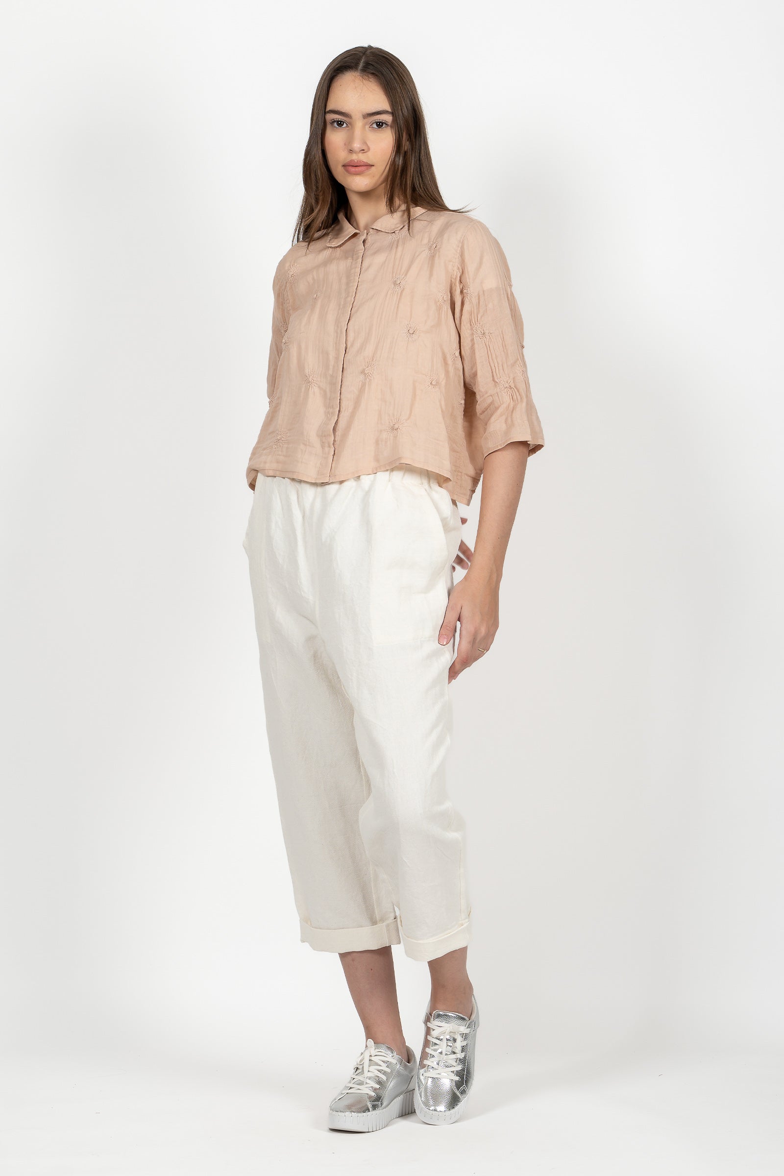 Gauze Shibori Garment Cropped Shirt