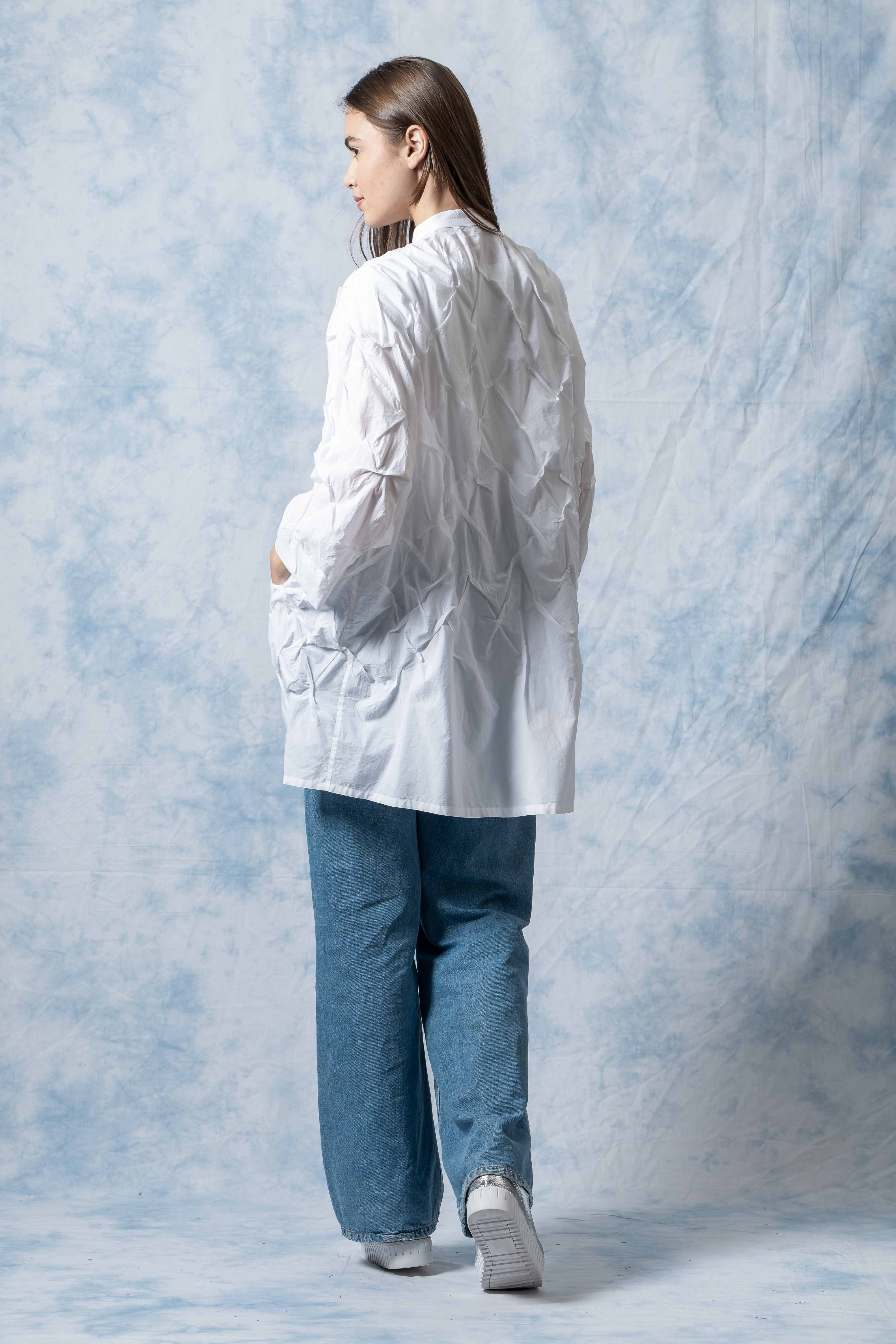 Polished Cotton Wavy Tuck Oversized Shirt